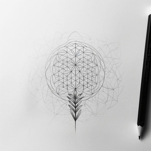 Minimalist black and white tattoo sketch of the Flower of Life
