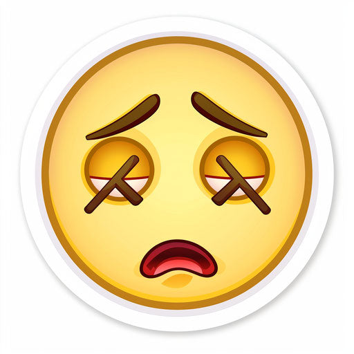 Sick yellow face with X on eyes and mouth on white background