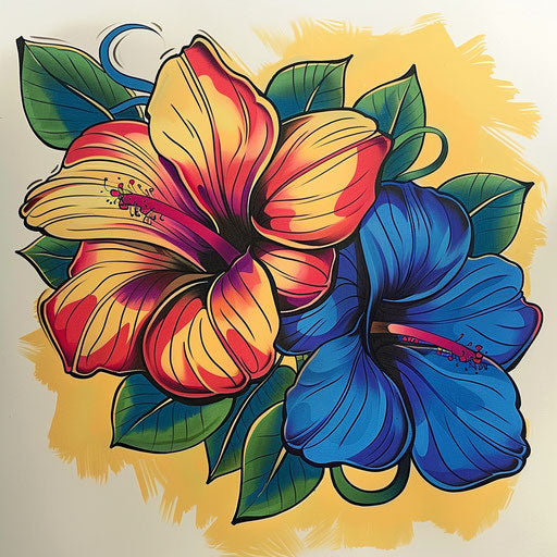 Retro pop art tattoo sketch of morning glory with bright, bold colors