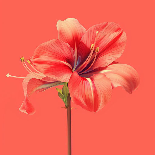 Realistic flowers on vibrant coral background, crisp details and radiant hues