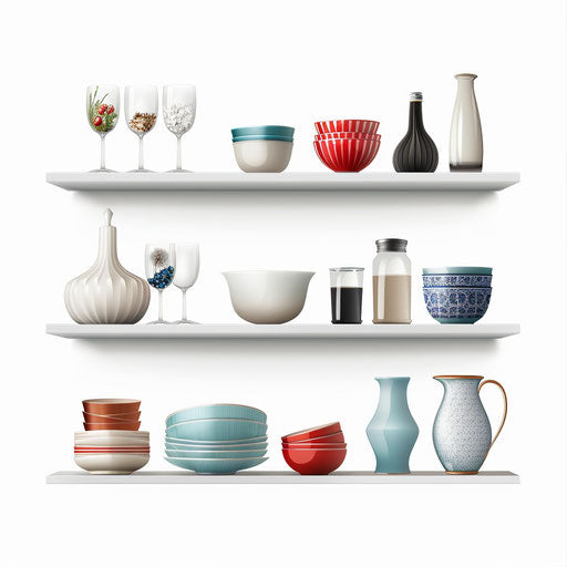 Realistic shelf clipart on flat white background with rich colors