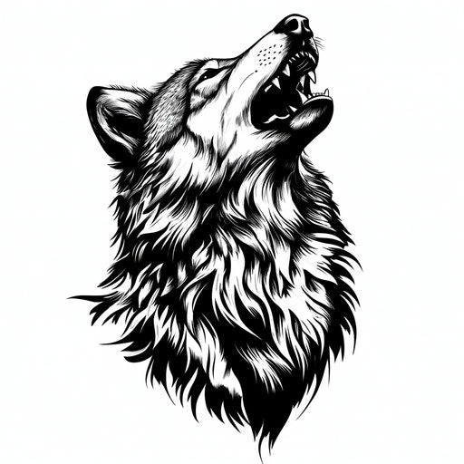 Male neck tattoo with geometric wolf howling