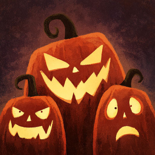 Three Glowing Jack-O'-Lanterns for Halloween