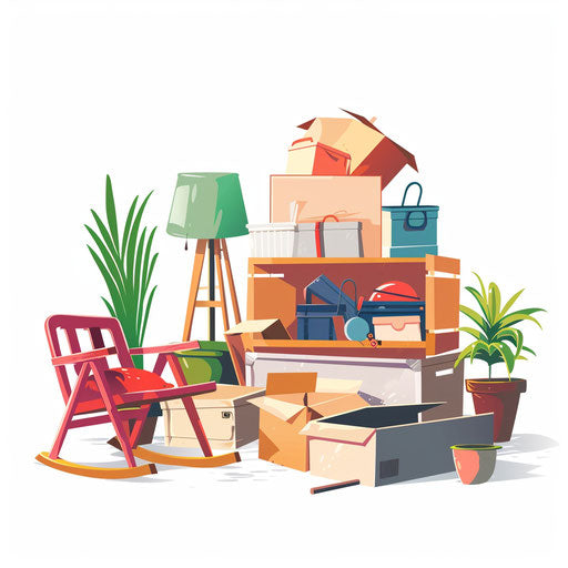 Photo-realistic yard sale clipart with minimalist design