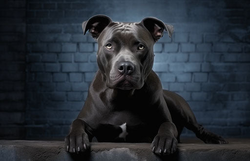 Pitbull breed, in dark blue and gray style, anemoiacore, exaggerated features, high quality photo 17:11