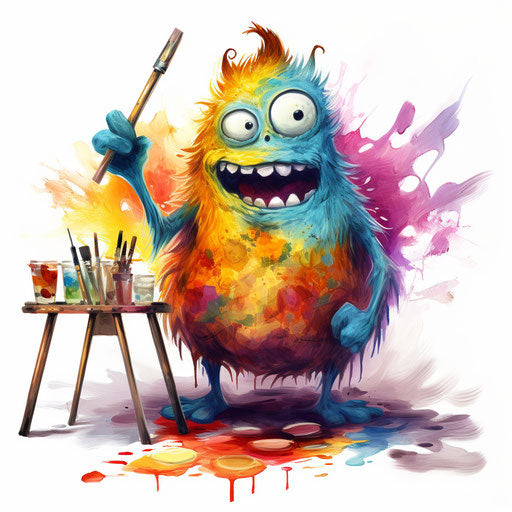Monster clipart in the style of oil painting, on a white background