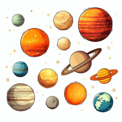 Solar system in Oil painting style, on white background