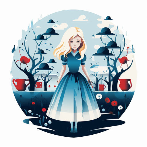 Alice in Wonderland Minimalist Clipart on White Background