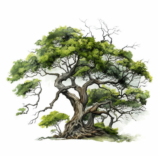 Tree in Chiaroscuro Art style on white background