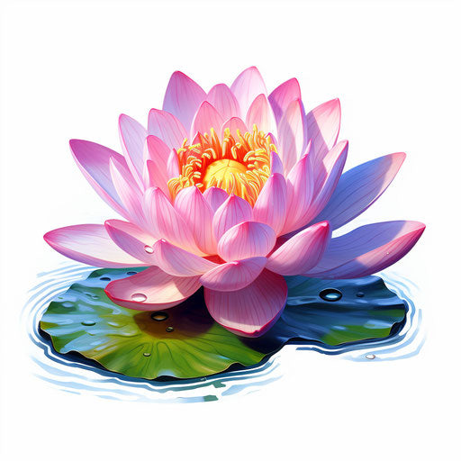 Lotus flower clipart in the style of oil painting, on white background