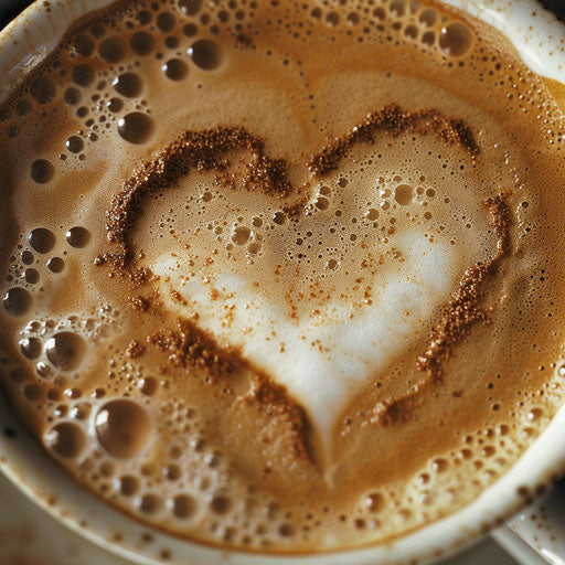 Heart drawn in a cappuccino's froth, for coffee lovers.