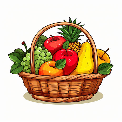 Minimalist fruit basket clipart on white background