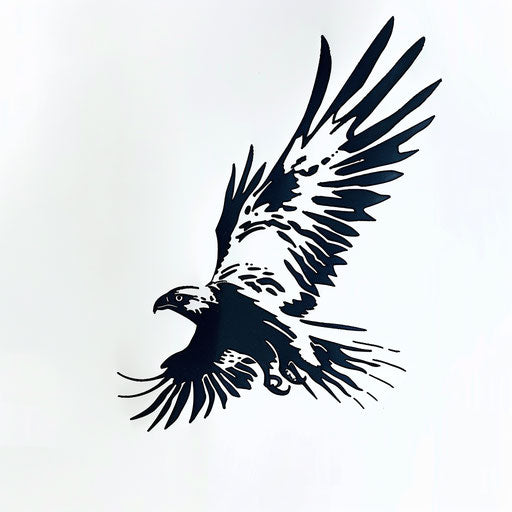 Minimalistic hawk silhouette tattoo design on white canvas