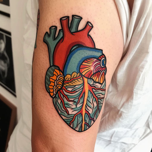Traditional American style anatomical heart tattoo