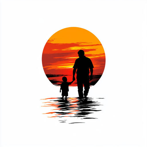 Father and child silhouette sunset tattoo sketch