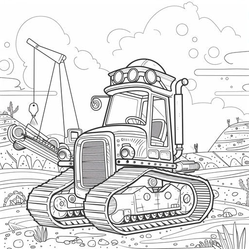 Whimsical bulldozer with construction hat and sunglasses