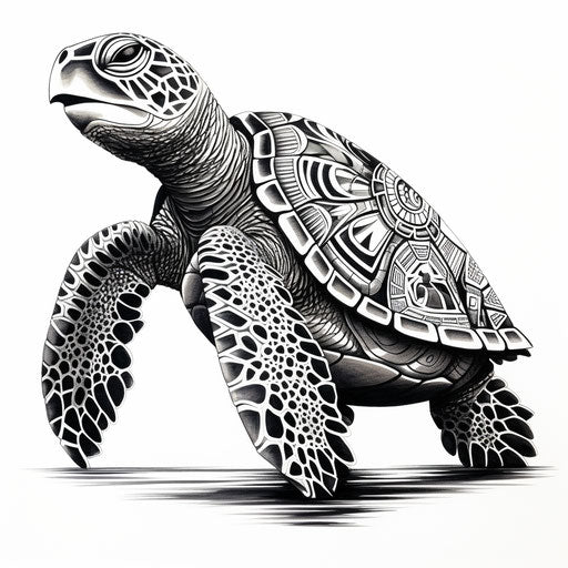 Polynesian turtle tattoo in monochrome style
