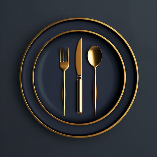 Restaurant logo in navy and gold on sleek backdrop