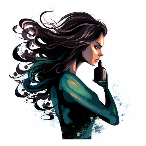 Shampoo illustration in the style of Chiaroscuro Art, on white background