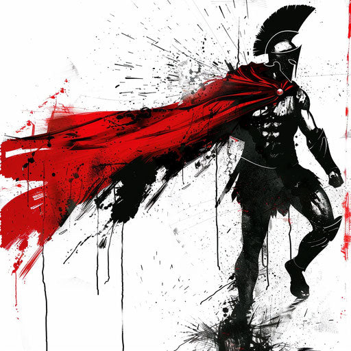 Spartan warrior in action with red cape on white background