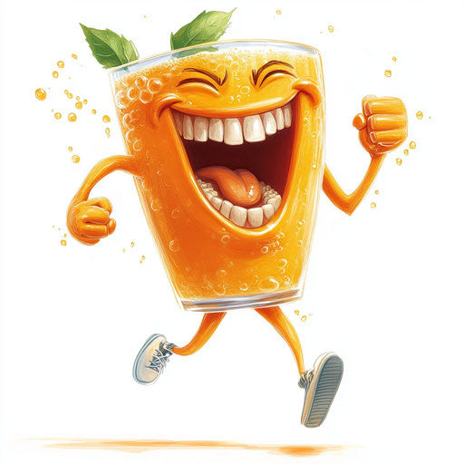 Humorous caricature of a juice with human characteristics