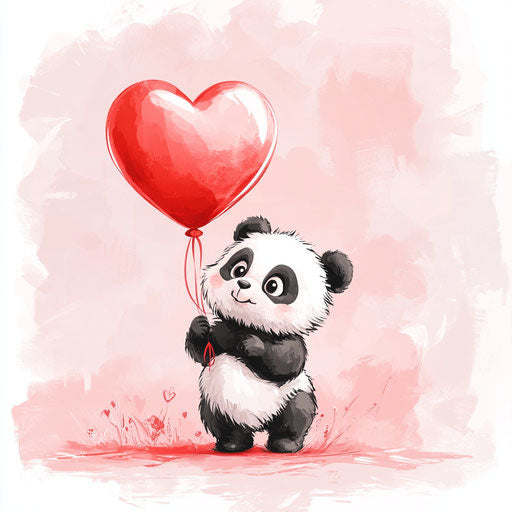Valentine panda holding heart balloon