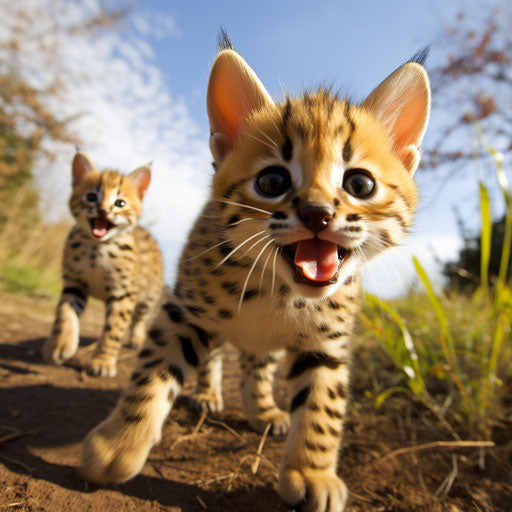 Playing serval cat kittens