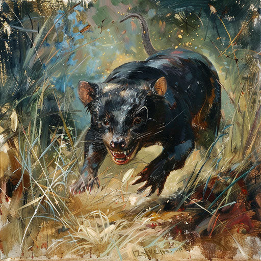 Tasmanian devil on a mid-hunt dash through underbrush