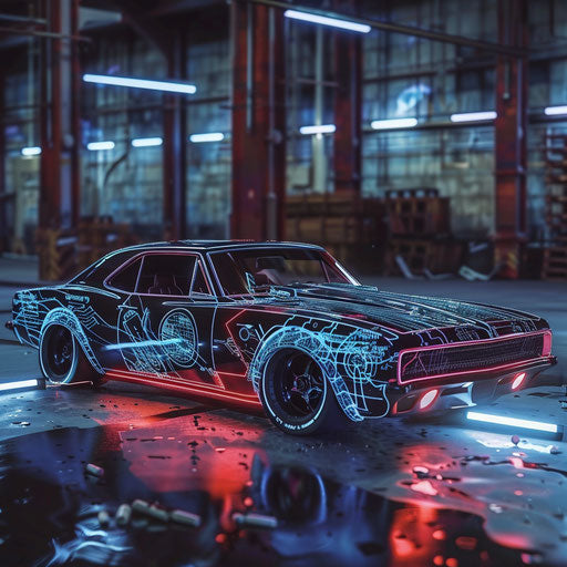 1967 Chevy Bel Air with cyberpunk aesthetic