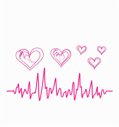 Heartbeat with pink hearts on white background