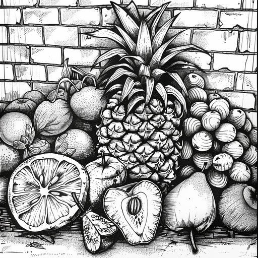 Urban fruit graffiti with street art influences in coloring book style
