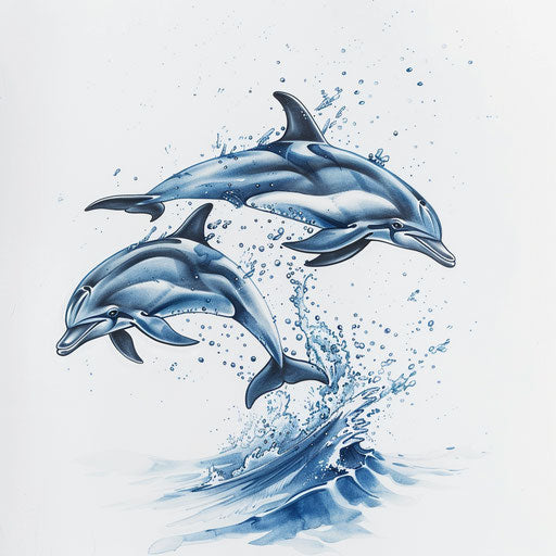 Dolphins leaping over water, symbolizing playfulness and harmony