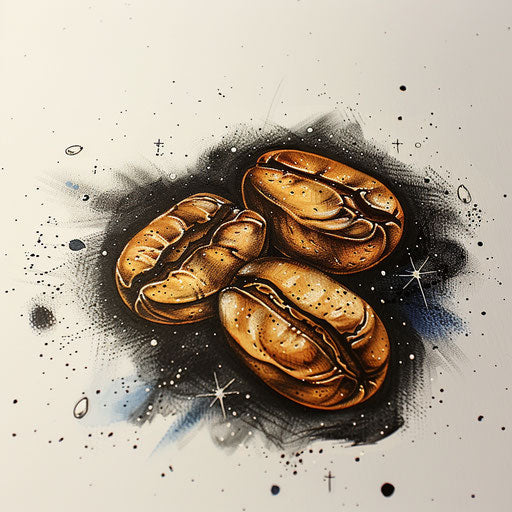 Whimsical coffee bean galaxy tattoo sketch
