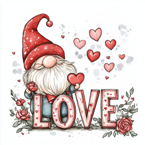 Valentine's Day, love with gnomes and hearts and roses