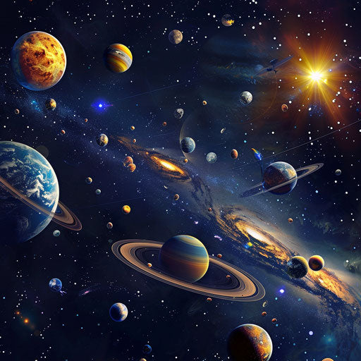 Solar System Clipart with Flat Random Color Background