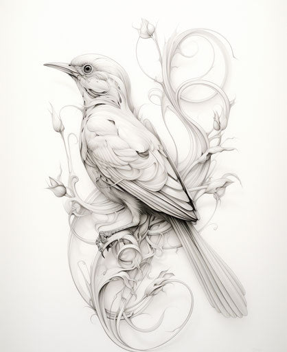 Bird tattoo design in vine and fluid glass style