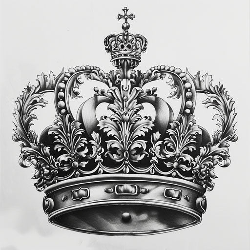 Majestic king's crown in detailed black ink on white background
