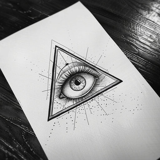 Mystical triangle with eye in center on white paper