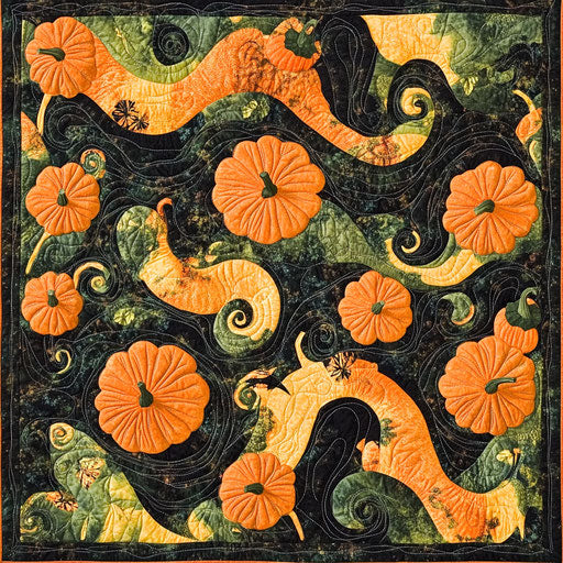Quilting pattern with whimsical pumpkins and gourds