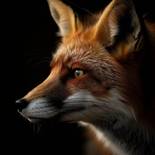 Red fox with dramatic shadows, dark and moody