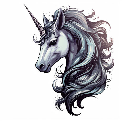 Unicorn clipart in the style of Chiaroscuro Art, on white background
