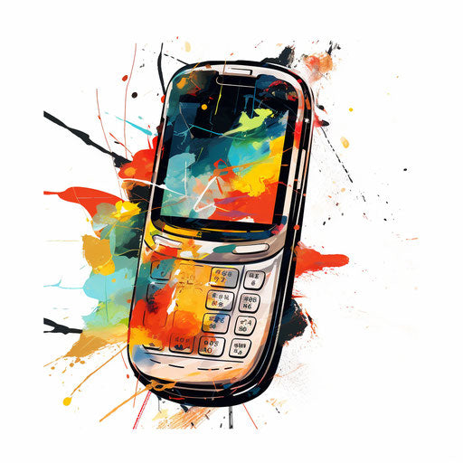 Cell phone clipart in the style of Impressionistic Art, on a white background