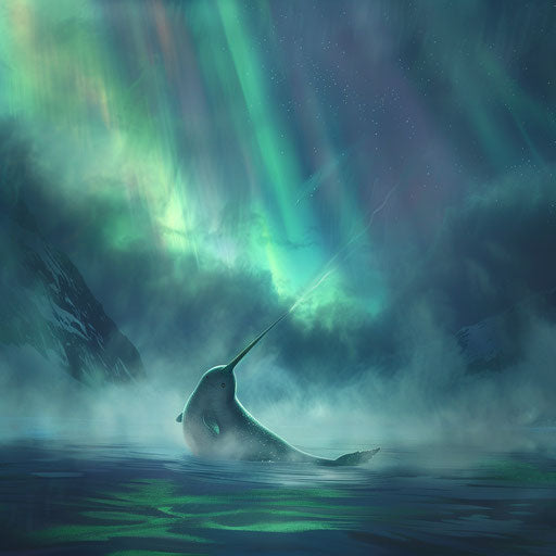 The narwhal in the fog, the Northern Lights