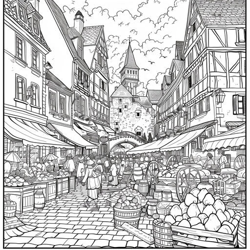 Busy market in a quaint European town