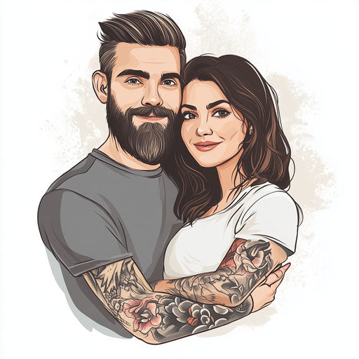 Mom and dad tattoo in clipart with soft color palette