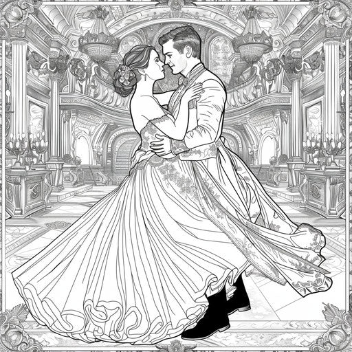 Ballroom dance illustration with detailed costumes