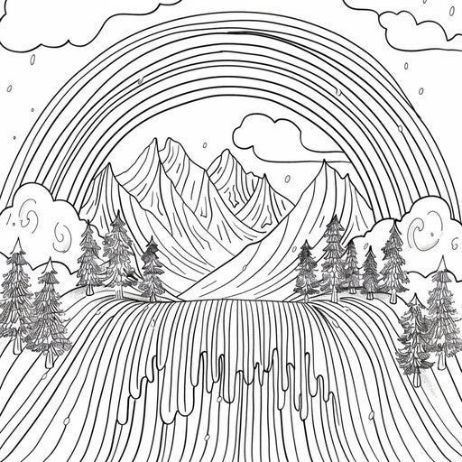 Rainbow over mountain range with trees