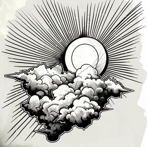 Abstract geometric clouds and sun rays in tattoo style