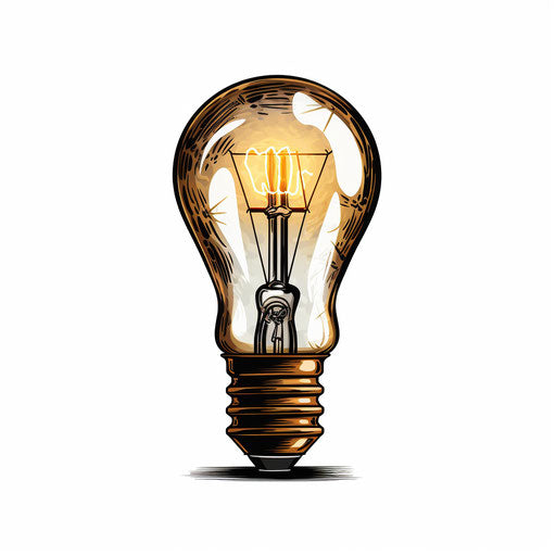 Light bulb illustration in the style of Chiaroscuro Art, on white background