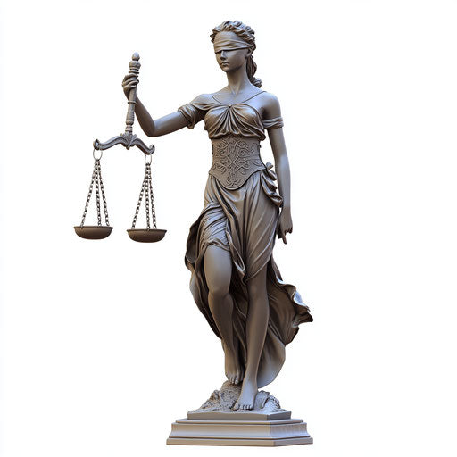 3D justice in photo realistic style on flat white background
